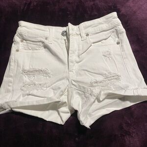 American Eagle Outfitters White Distressed Jean Shorts